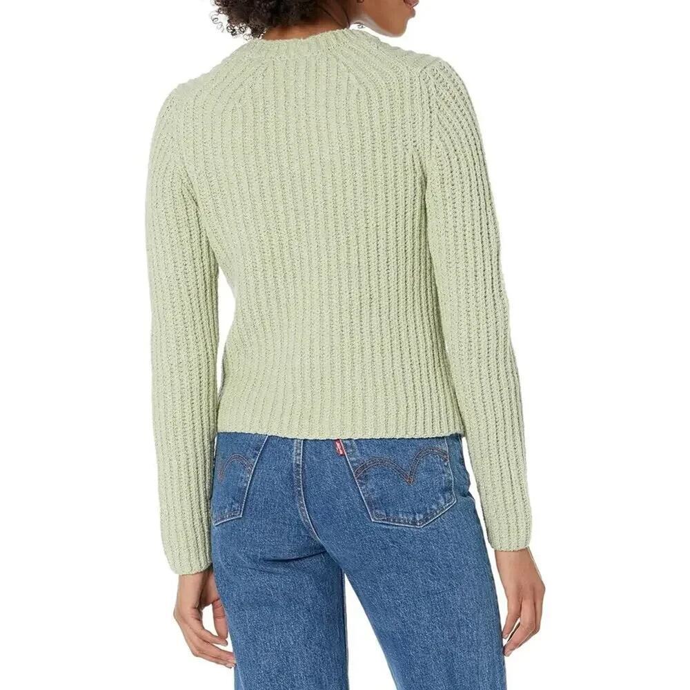 VINCE Crimped Cotton Crew Neck Sweater Womens Medium Light Green Long Sleeve - Picture 2 of 6